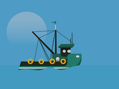 As the day Breaks blue boat design fishing illustration moon vector