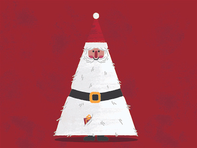 Santa Tree Christmas Card beard belt christmas claus design festive hat illustration present red santa season vector