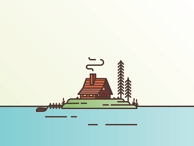 Log Cabin Island boat design illustration island line line art vector wooden