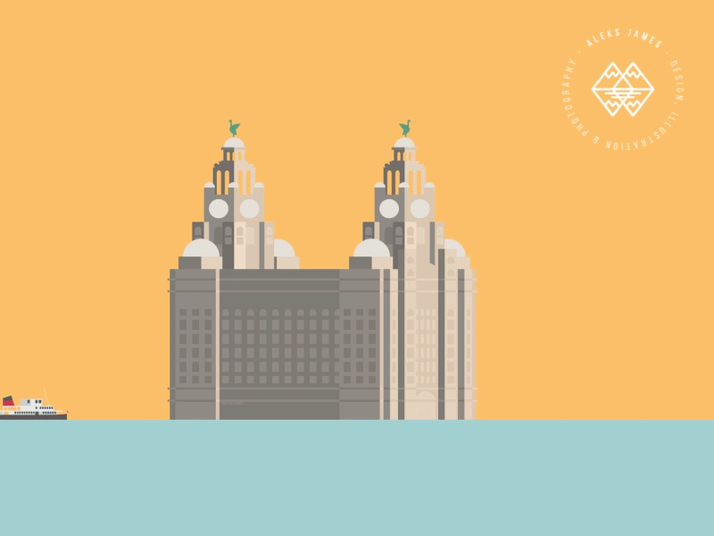 Liverpool Ferry Cross The Mersey alekscg animation boat building color colour design ferry flat geometric illustration liverpool liverpool fc mersey minimalist motion vector