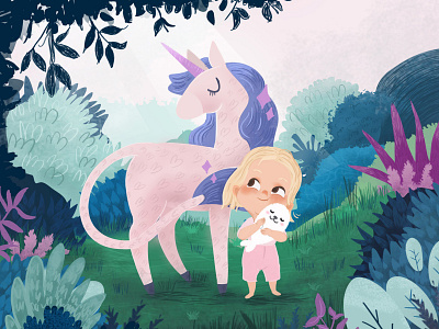 Ema & Unicorn - - Best friends art artwork drawing forest friend friends girl happiness illustration illustrations sketch toy unicorn