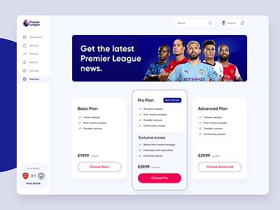 Premier League News - Pricing dashboard football news app news feed plans price pricing pricing plans product