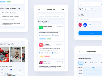 Find your product designer job cards clean dashboard find hire job offers jobs mobile app overlay overview product design ui design