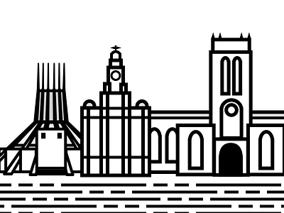 Mersey sights buildings cathedral lines liver liverpool vector