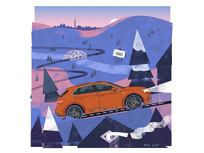 Audi Q3 illustration for autoTRADER's #MyGamechanger Campaign advertising art audi car design digital editorial illustration mixed media pastel photoshop snow texture toronto