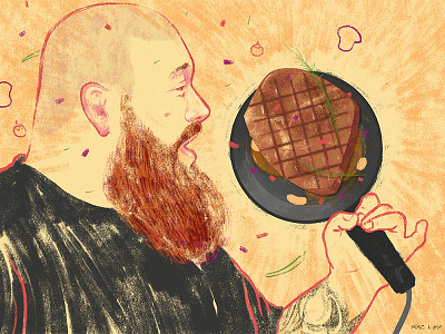 Action Bronson with Steak action bronson art chef design digital food illustration mixed media music photoshop portrait texture