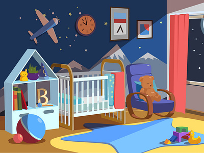 Children's room animation app chidren child design flat illustration room toys vector