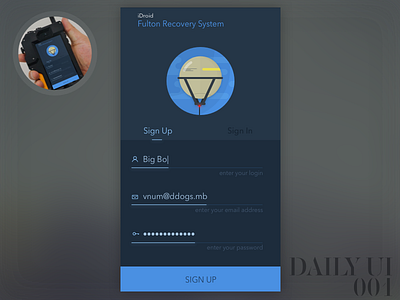Daily UI 001 - Get Fulton'd 001 dailyui fulton idroid metal gear mgs mobile signup sketch ui
