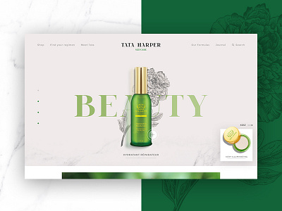 Tata Harper beauty cosmetics green landing page skincare slider ui webdesign
