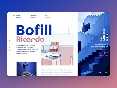 Ricardo Bofill architect blue landing page pastel pink spain ui webdesign