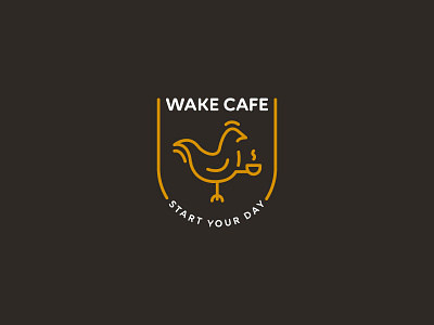 Coffee shop logo badge cafe coffee drink early lineart logo morning rooster start your day wake