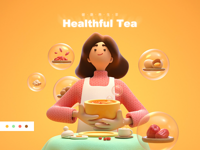 Healthful Tea 3d c4d character health