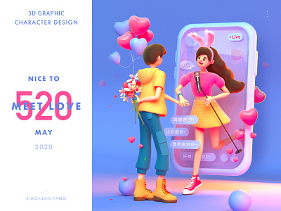 520 MEET LOVE 3d c4d character design illustration love