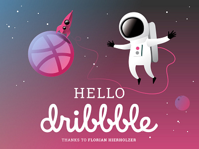 Hello Dribbble astronaut hello dribbble lander new planet planets rocket space space crasher thx universe