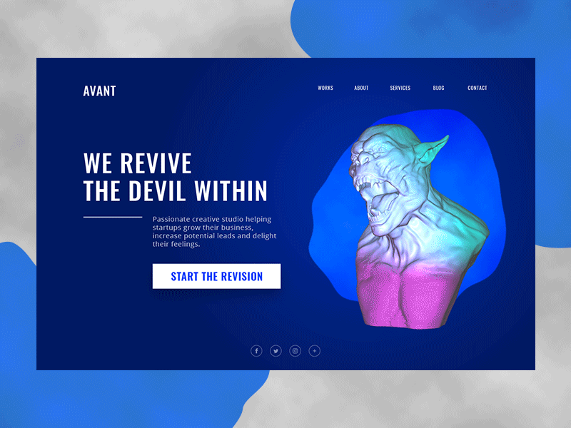 Landing page exploration 3d animation devil floating landing page