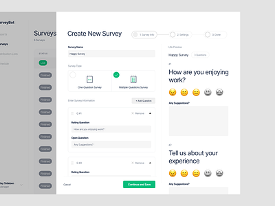 SurveyBot - Create New Survey Page Design app design app ui dashboard dashboard app portal portal design survey app ui design userinterface web app