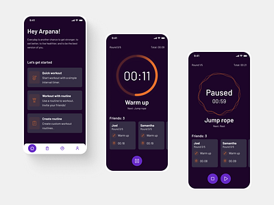 Mobile UI Design - Fitness App - Dark