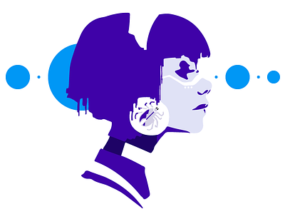 Futuristic robot head animation anime blue character clean icon illustration logo machine robot white woman