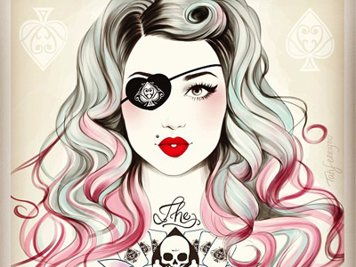Sketch Series brazil colored eyepatch girl hair illustration pinup sketch tattoo woman