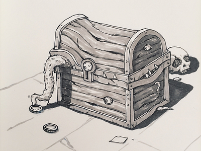Mysterious Treasure Chest character design doodle drawing illustration mimic sketch