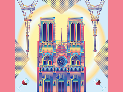 Illustrated cities - Paris, France architecture city design france gradient icon illustraion notredame paris symmetry vector