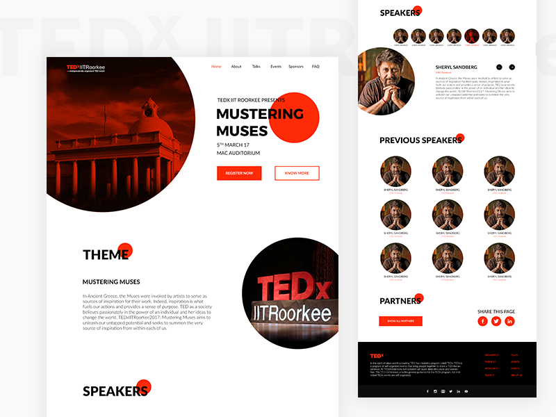 TEDx IITRoorkee Website photoshop interaction ux ui tedx iitroorkee simple user interface conference tedx ted website minimal