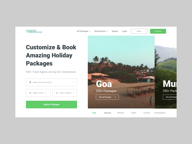 Travel Landing Page Concept intercation interaction design homepage landing page shot dribbble design travel website animation ux interaction ui