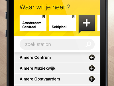 SnelTrein interface design: Add favorite destinations design interface mobile public transport ui ux