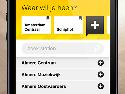 SnelTrein interface design: Add favorite destinations