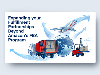 Illustration about shipment amazon amazon fba arrows clean style earth fulfillment international shipping online marketing online sales online shop online store partnership plain red shipping truck white and blue