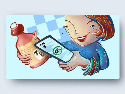 Woman checking QR code business illustration checking light blue phone qr code qrcode shopping vibrant colors woman woman illustration