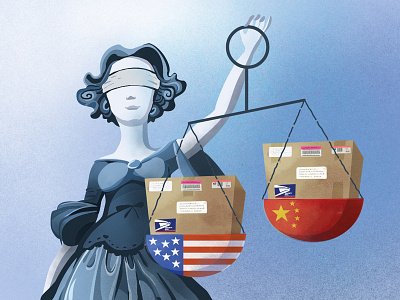 US threat to cancel postal treaty with China blue business illustration china illustration illustration for blog temida usa woman
