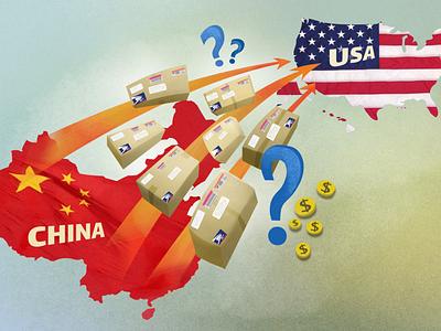 Illustration for US threat to cancel postal treaty with China business illustration china illustration parcel post question mark usa