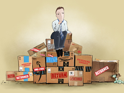 Thinking salesman amazon businessman illustration parcel returned salesman selling