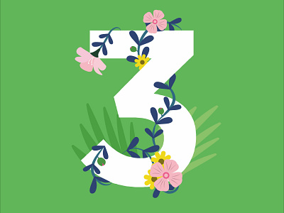 Three 2d anniversary art flat floral flowers natural nature numbers plants spring three