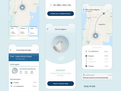 Daily UI #020 - Location tracker 020 adobexd carrier pigeon dailyui020 dailyuichallenge design location location tracker pigeon ui userinterface