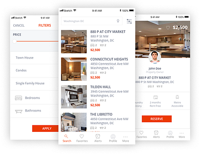 House Rental App filter house interface mobile app profile rental