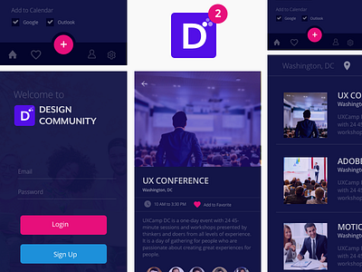 Design Community App Design conference dark ui design social ux
