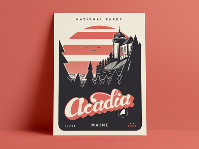 Acadia National Park handlettering illustration national park poster procreate retro travel travel poster