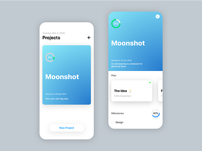 Moonshot - Store and execute your next big idea app store blue business plan ios app notebook notes app productivity startup