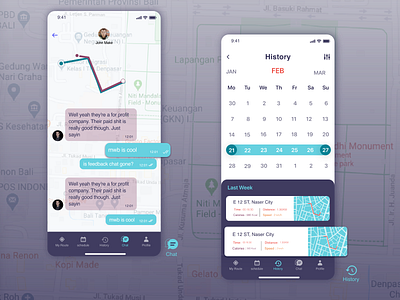 Tracking App chat screen history icons path screens tracking app