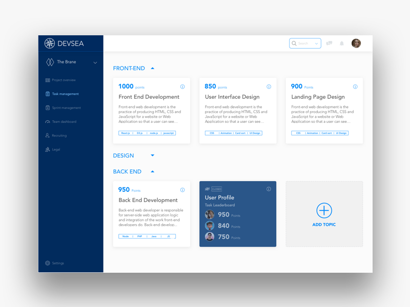 Project Management Tool Dashboard Design gamified leaderboard interface design ui saas dashboard project management