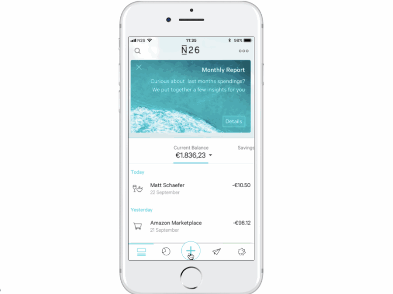 N26 mobile banking app request money feature redesign