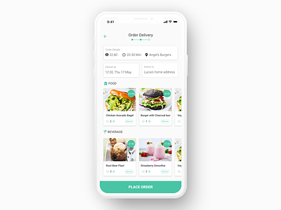 Food delivery app order page concept design