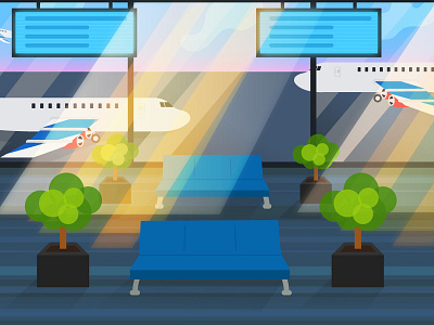 Airport airport illustration planes plants sunrays sunrise