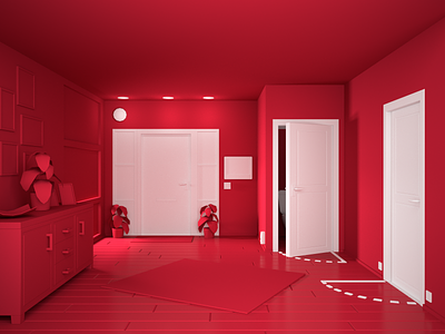 Lowpoly Hall 3d c4d hall hallway interior interiordesign low poly minimal redshift render room