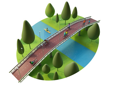 Cycling Bridge 3d 3d illustration 3d render bicycle bridge cartoon illustration magazine illustration