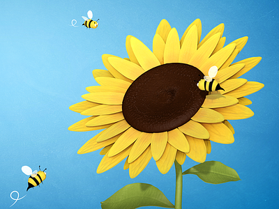 Sunflower 3d bee flower illustration may