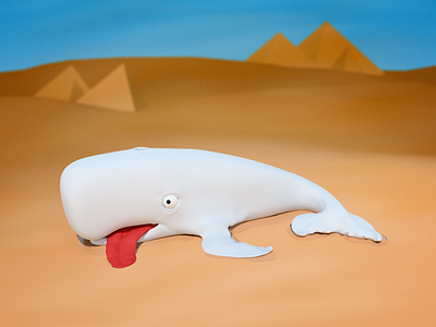 Stranded 3d cartoon character desert dry illustration whale