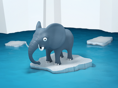 Stranded #2 3d cartoon elephant floating ice illustration